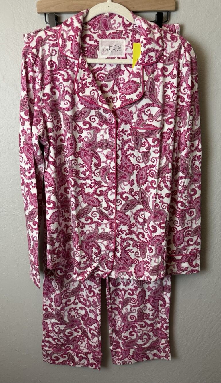NWT THE CAT’S PAJAMAS Pink Paisley Print Pima Cotton Modal Pajama Set Size XL